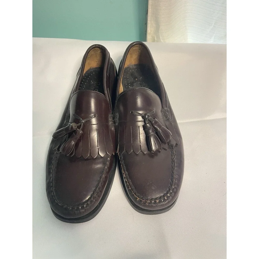 G.H Bass‎  Frazier Men's Size 8.5W Slip On Burgundy Leather Tassel Loafers Bin4